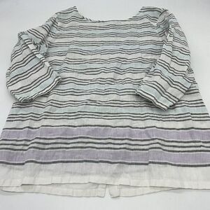 J. Jill Women's Love Linen Top Size PL Striped 3/4 Sleeve Coastal Beach Tunic